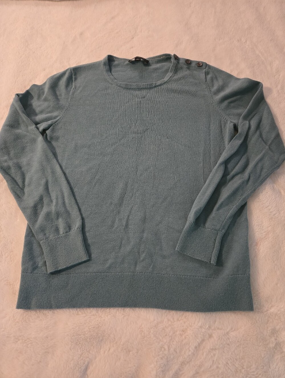 Ann Taylor Light Teal Crewneck Sweater with Shoulder Buttons